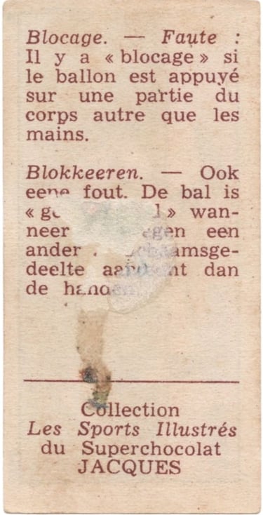 1934 Jacques Chocolat Les Sports Illustres Serie S Type 1 No 19 Basketball Card (back)