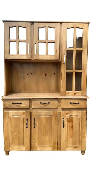 a wooden cabinet with a wooden cabinet and glass doors