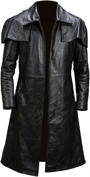 Goth Cowboy Suede Leather Trench Coat Mens Black Duster