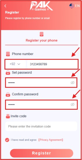Pakgames register