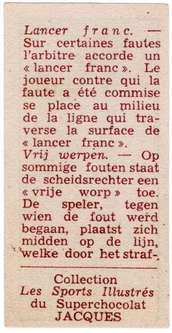 1930s Jacques Chocolat Les Sports Illustres Type 1 Basketball #16 Vrij werpen