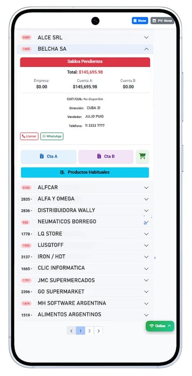 Toma de Pedidos y viendo la Cuenta Corriente