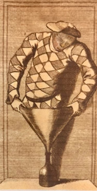 18th-century poster The bottle Conjuror entering into a wine bottle