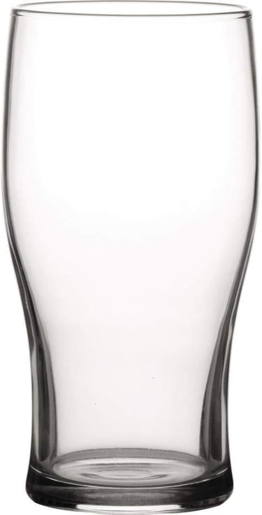 Empty tulip-shaped crystal beer glass on a white background for glassware product photography.