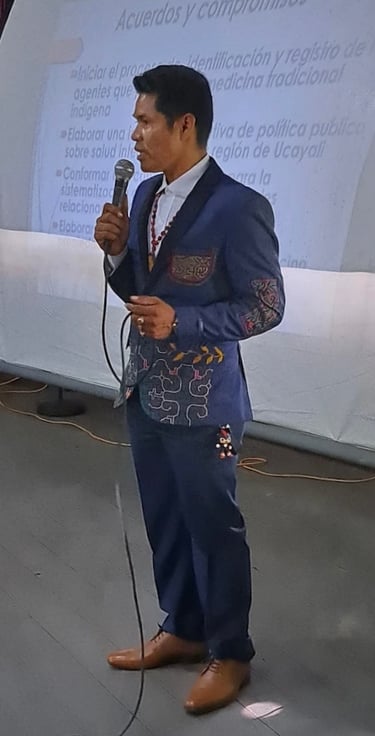 Roger Bardales given a speech hosting the first regional meeting on traditional amazonian medicine