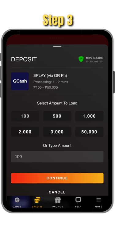 step 3 of how to cash in at phsabong