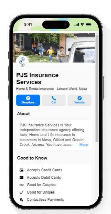 Search for PJS Insurance Services in Mesa AZ on Apple maps.