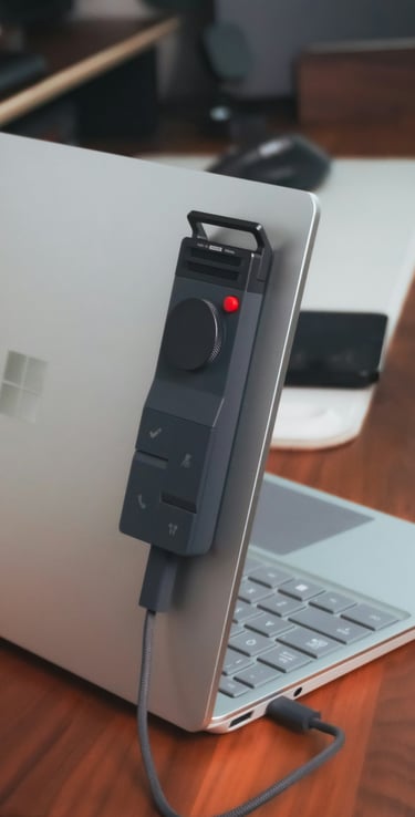HiDock P1: AI voice recorder attached to s silver laptop.