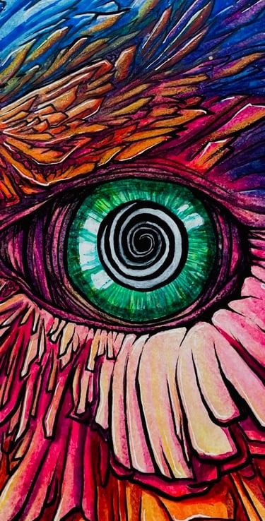 une aquarelle de l'oeil d'une chouette 