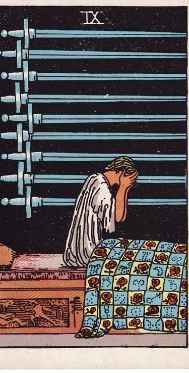 Nine of Swords meaning upright and reversed tarot card reading