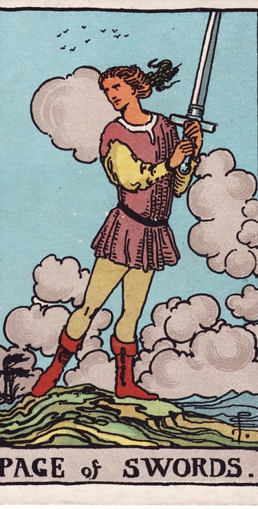 Page of Swords meaning upright and reversed tarot card reading