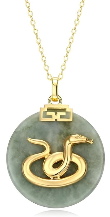 Jade Disc Snake Pendant in 18K Gold-Plated Sterling Silver