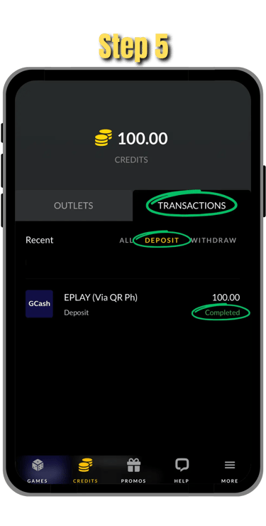 step 5 of depositing funds in go perya on mobile screen