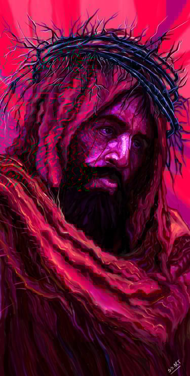 portrait painting of jesus christ with thorn crown on his head