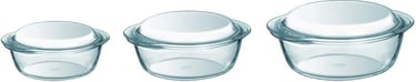 three glass containers with lids and lids on them