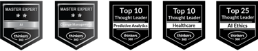 Jack Lampka's awards for thought leadership in AI, change management, predictive analytics, healthcare, and AI ethics