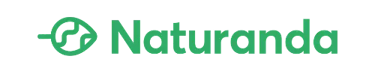 Green Naturanda logo with a circular leaf icon on a solid black background.