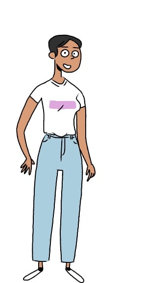 a cartoon character with a white shirt and jeans. Diane Mulolo Faida