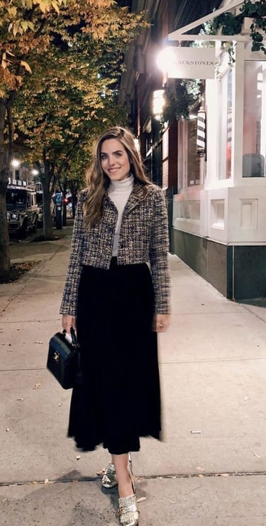 Look clássico refinado usado para explicar estilo pessoal