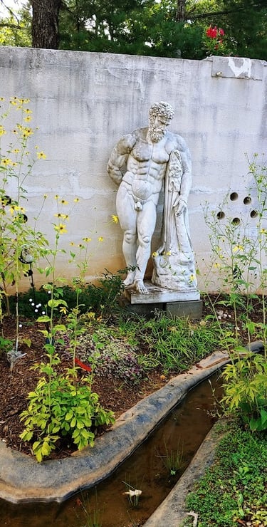 Helen GA - a life-size statue standing in a small garden at Uhuburg Castle
