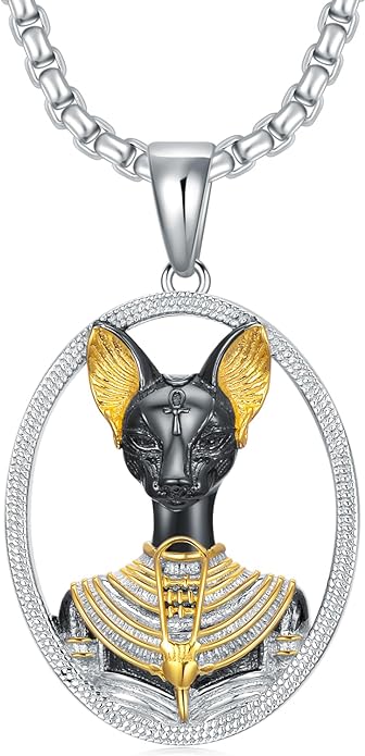 Egyptian Revival Necklace. Sphynx Bastet Cat in Sterling Silver