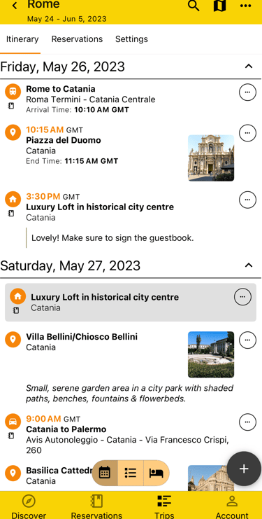 itinerary view by day