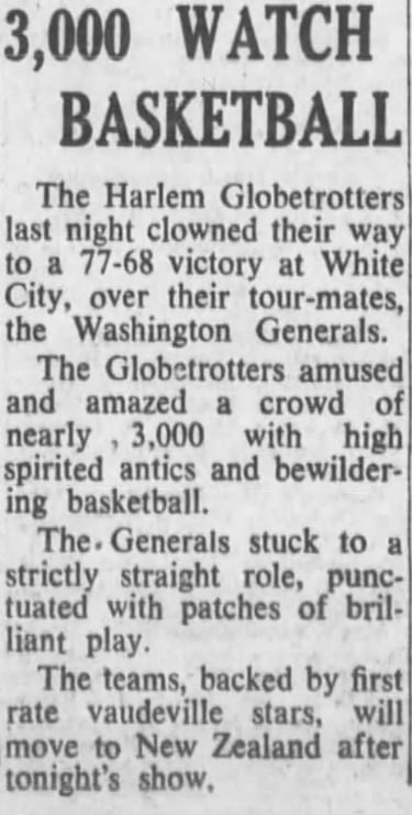 They 1959 Sydney Herald arile about basketball and the Harlem Globetrotters