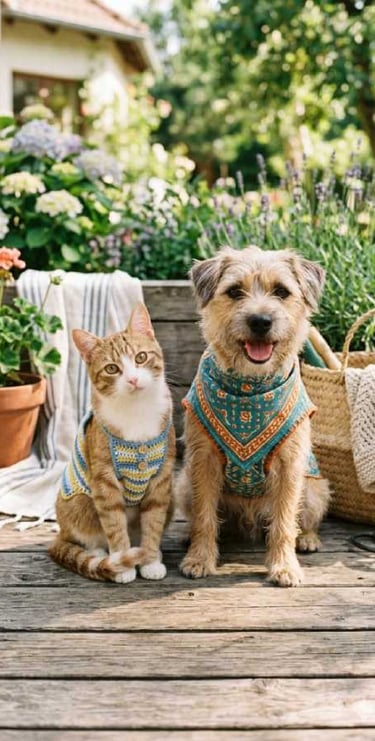 Un gato y un perro con ropa hecha a mano a medida