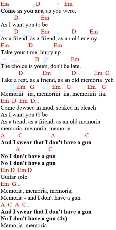 Nirvana chords and lyrics