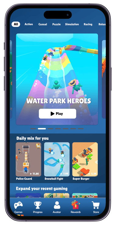 Phone with playnest application open showing available game selection