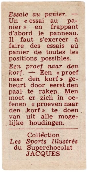 1930s Jacques Chocolat Les Sports Illustres Type 1 Basketball #12 Een proef naar den korf