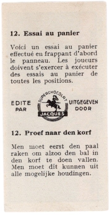 1933 Jacques Chocolat Les Sports Illustres Type 2 #12 Proef naar den korf