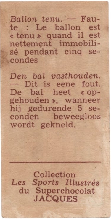 1934 Jacques Chocolat Les Sports Illustres Serie S Type 1 No 15 Basketball Card (back)