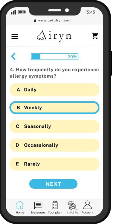 a phone screen showing a list of daily allergy symptoms