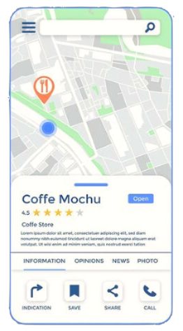 a mobile phone showing a map of a coffee shop