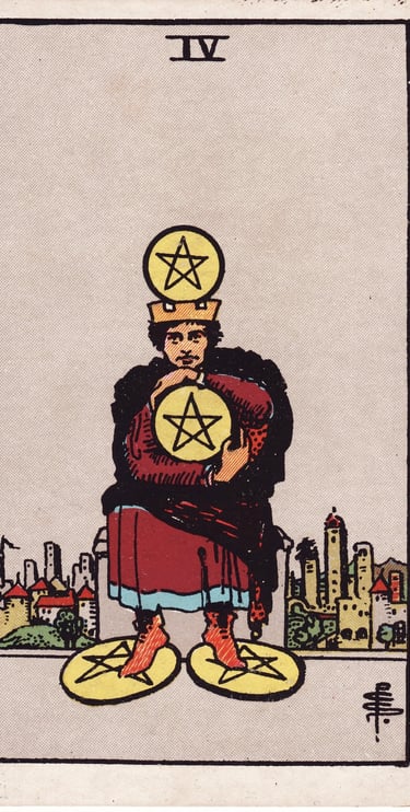 Four of Pentacles meaning upright and reversed tarot card reading