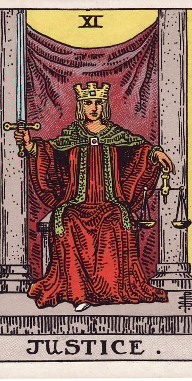 Justice tarot card meaning – truth, fairness, and accountability.