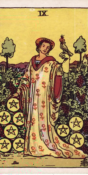 Nine of Pentacles meaning upright and reversed tarot card reading