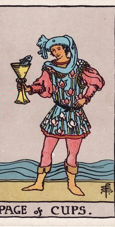 Page of Cups meaning upright and reversed tarot card reading