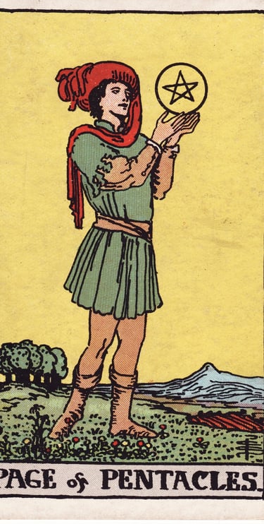 Page of Pentacles meaning upright and reversed tarot card reading