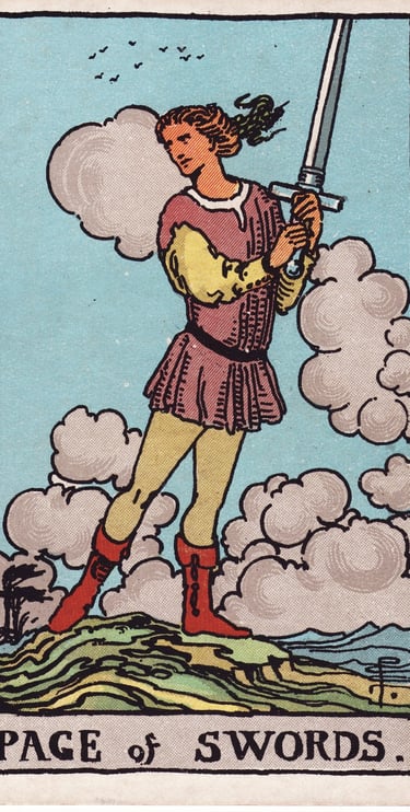 Page of Swords meaning upright and reversed tarot card reading