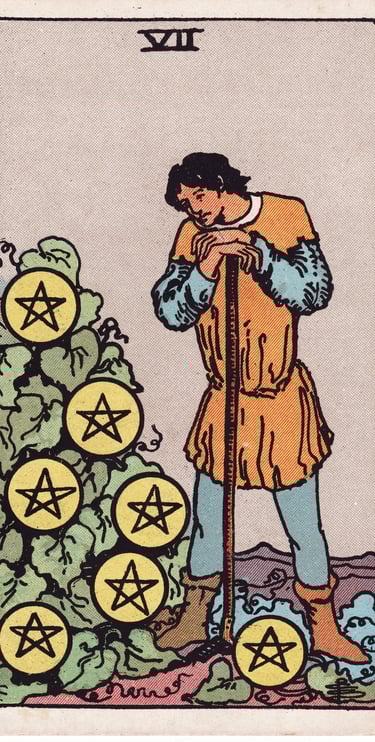 Seven of Pentacles meaning upright and reversed tarot card reading