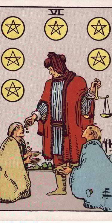 Six of Pentacles meaning upright and reversed tarot card reading