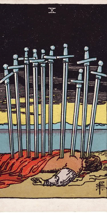 Ten of Swords meaning upright and reversed tarot card reading