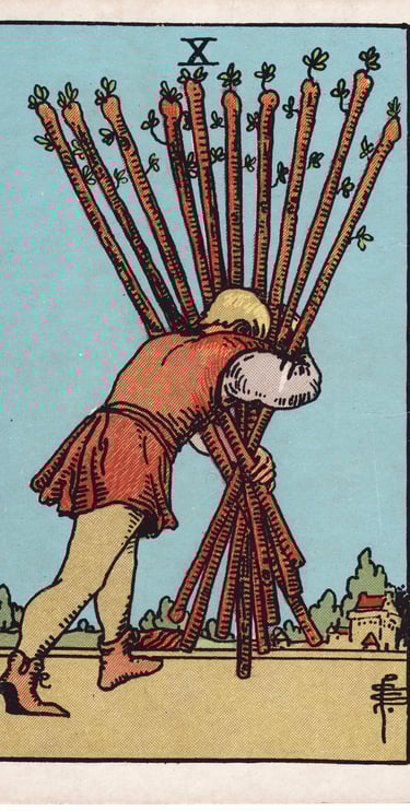 Ten of Wands meaning upright and reversed tarot card reading