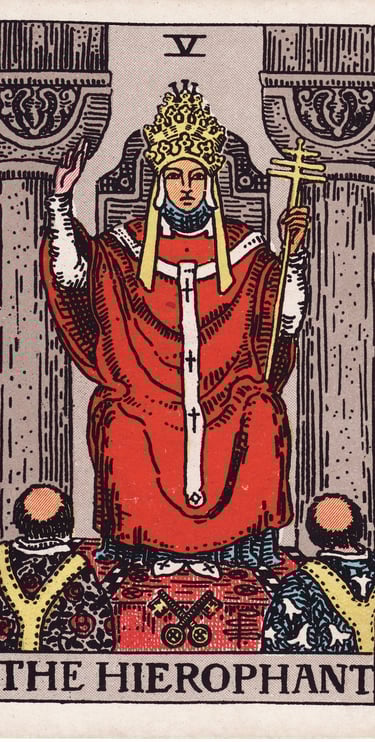 The Hierophant tarot card meaning – tradition, spiritual wisdom, and belief systems.