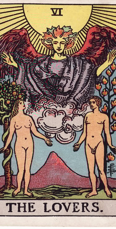 The Lovers tarot card meaning – love, choices, and alignment of values.