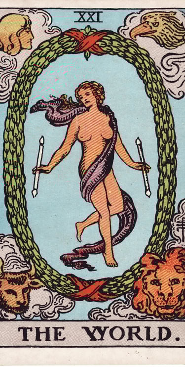 The World tarot card meaning – completion, fulfillment, and new cycles.