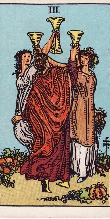 Three of Cups meaning upright and reversed tarot card reading
