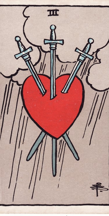 Three of Swords meaning upright and reversed tarot card reading